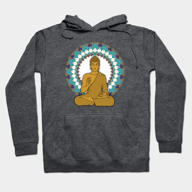 Mandala Abhaya Mudra Golden Buddha Hoodie by MandalaSoul